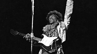 Jimi Hendrix performs onstage at the Monterey Pop Festival on June 18, 1967 in Monterey, California
