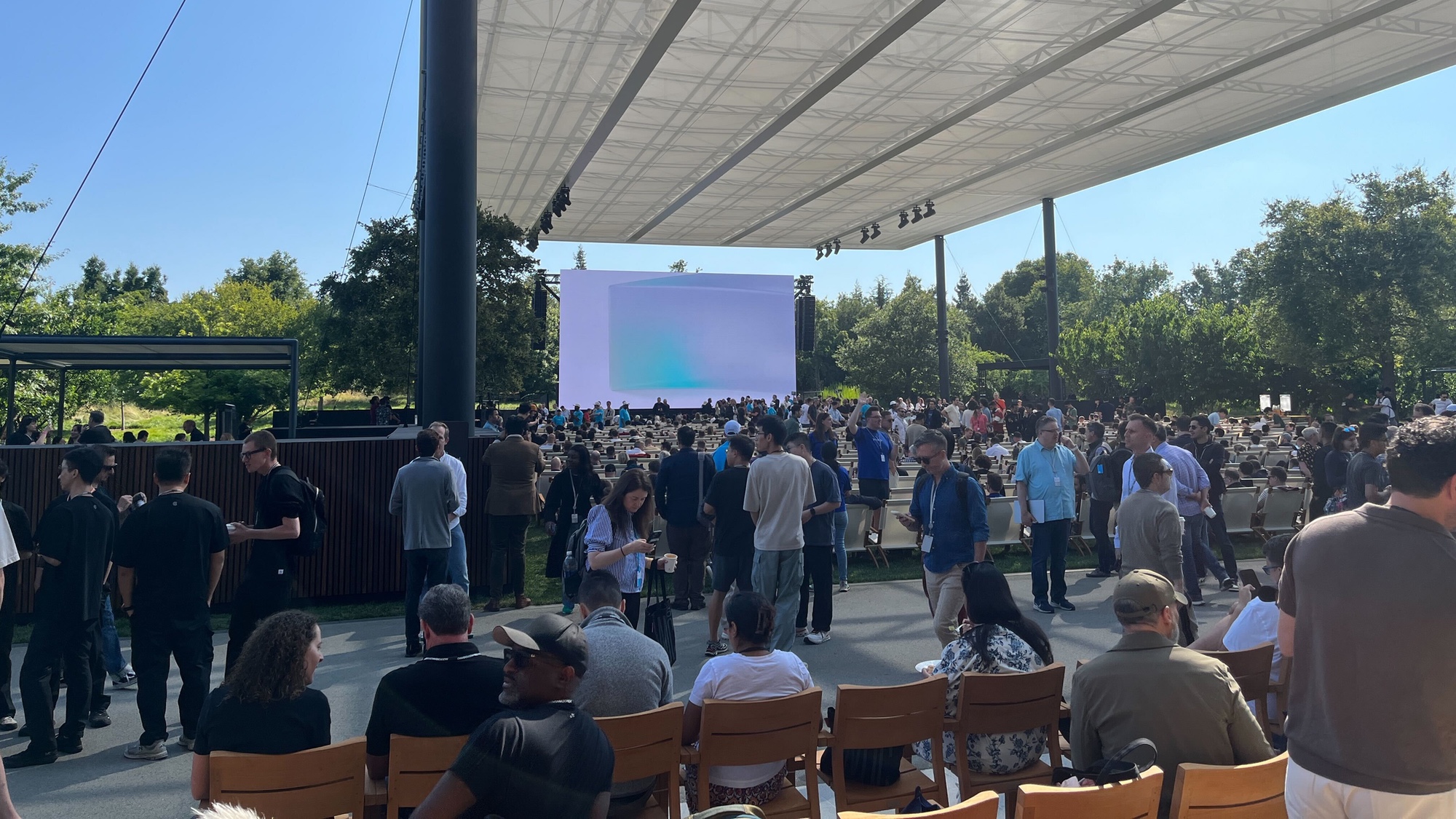 the view of the wwdc stage at Apple headquarters.