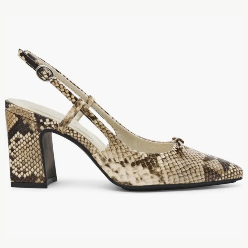 snake print slingback heels