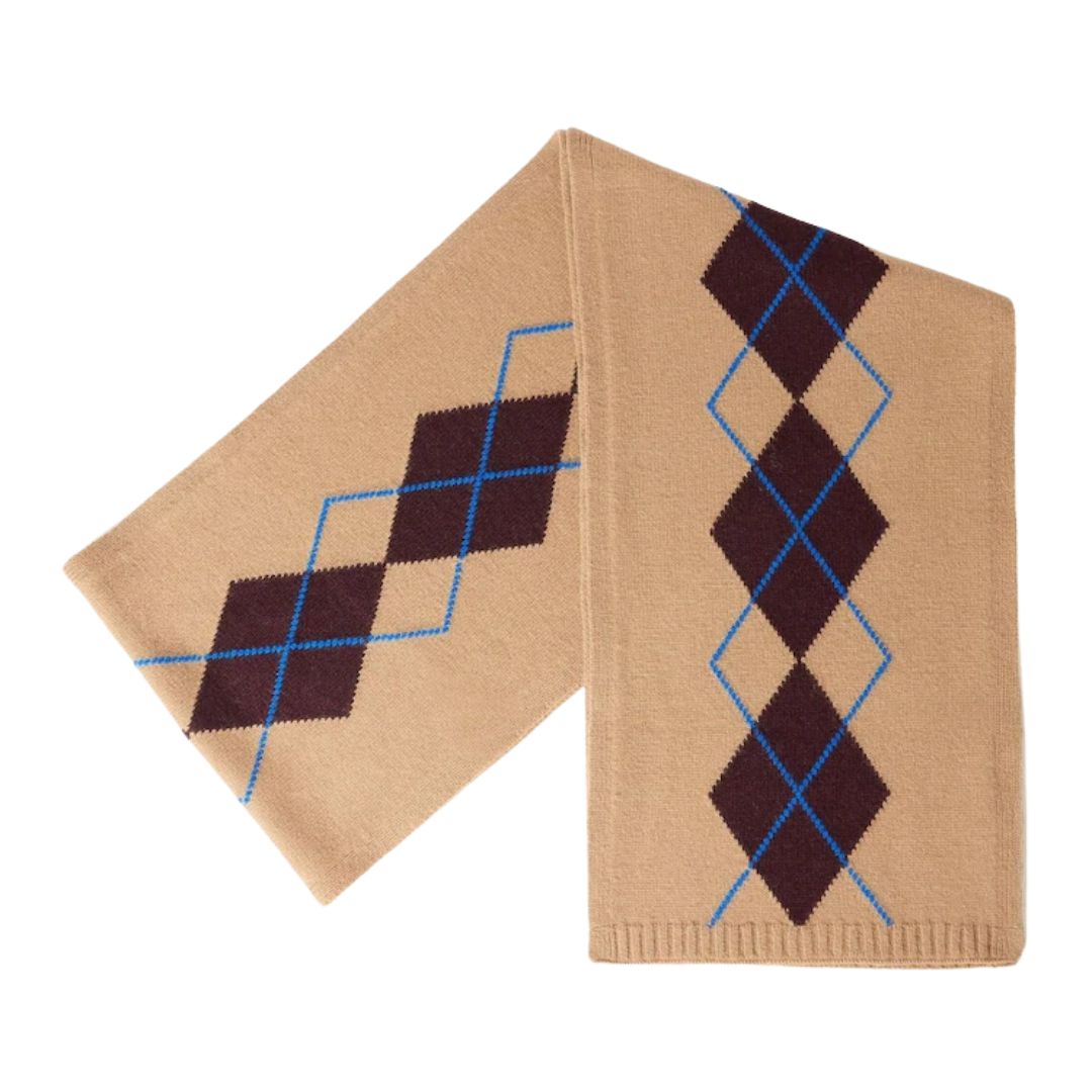 Jigsaw, Cream Wool Cashmere Argyle Scarf