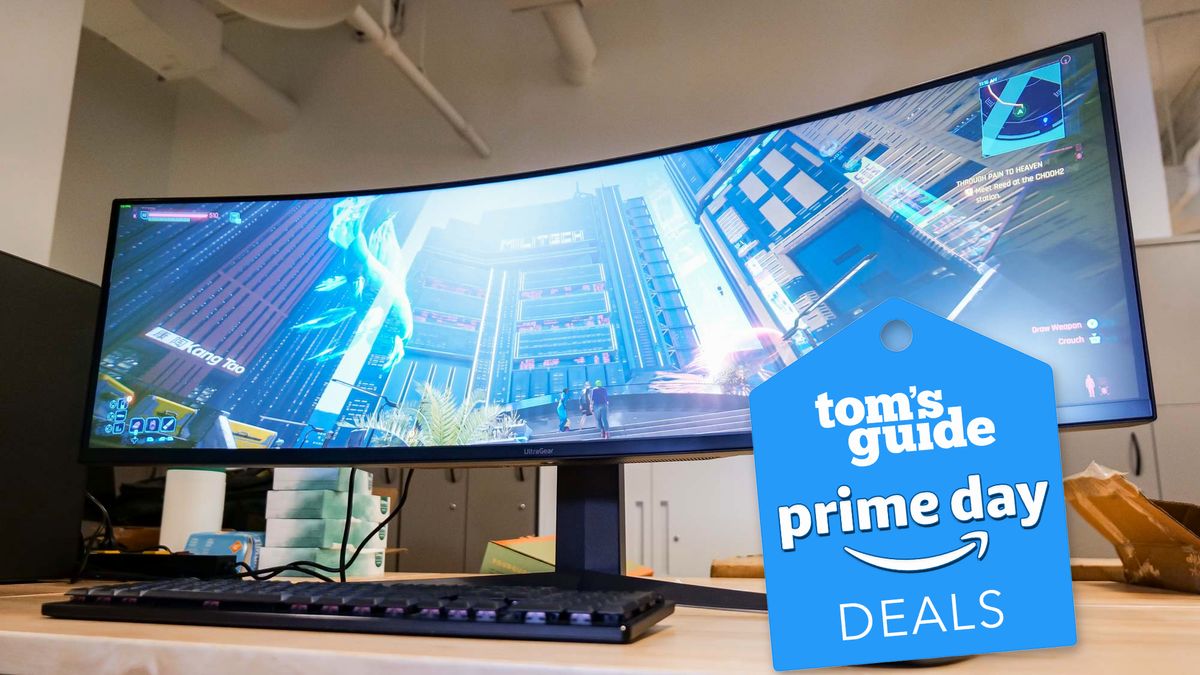 LG Ultragear monitor with PRime Day tag superimposed