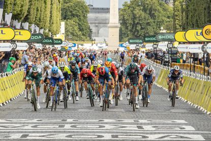 Sprinters race for the line at the Tour de France