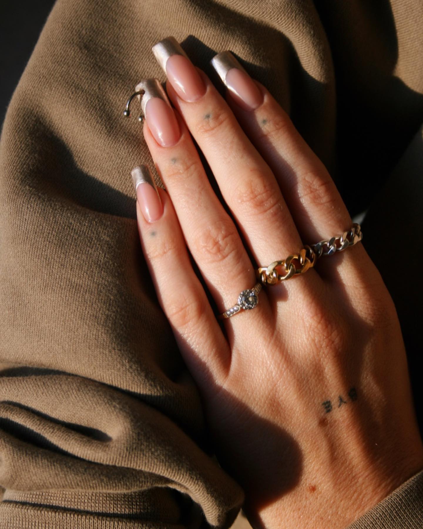 Silver french tip square nails