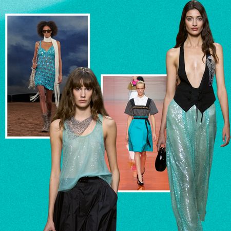 aqua color trend on the spring 2026 runways of Prada, Burberry, Emporio Armani 