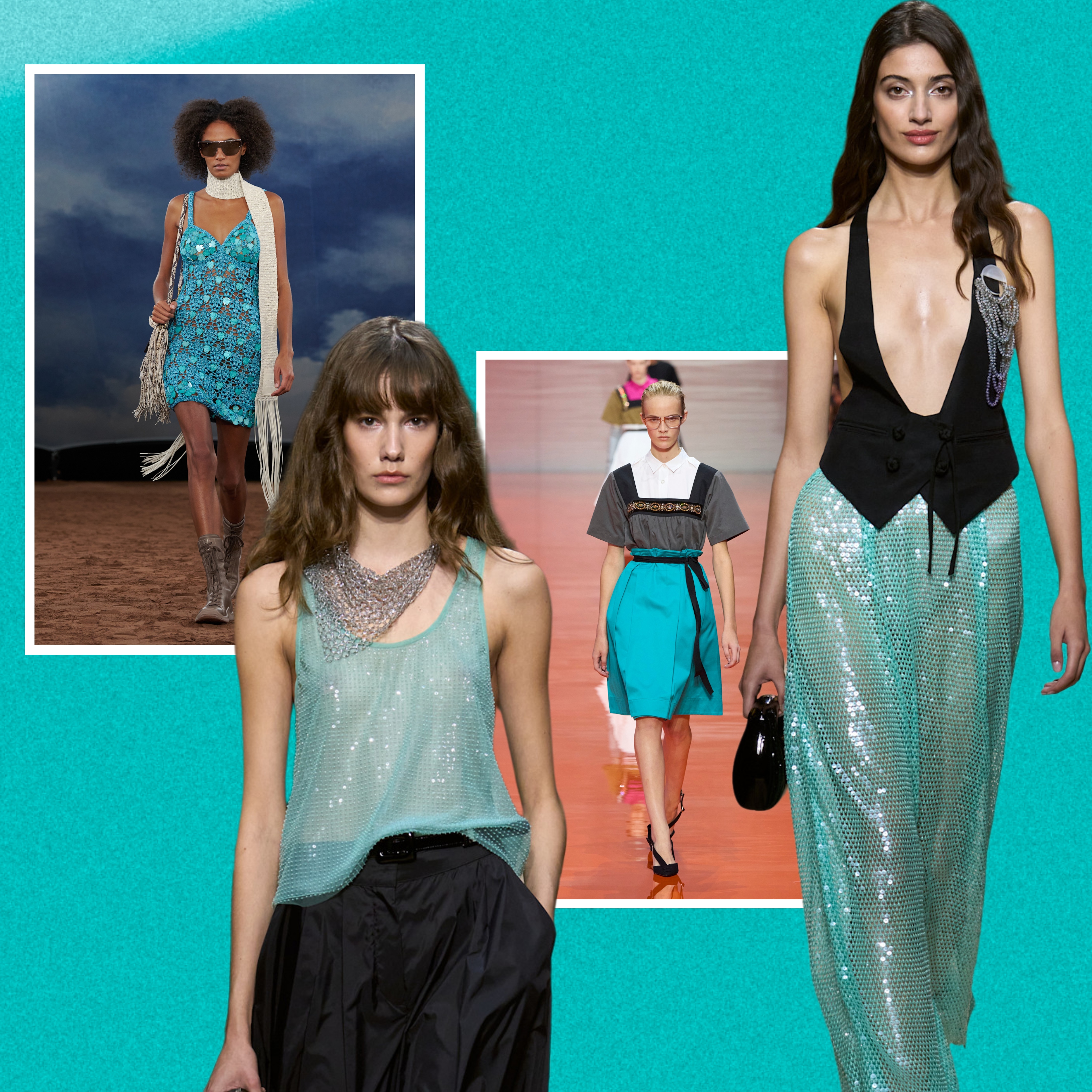 aqua color trend on the spring 2026 runways of Prada, Burberry, Emporio Armani 