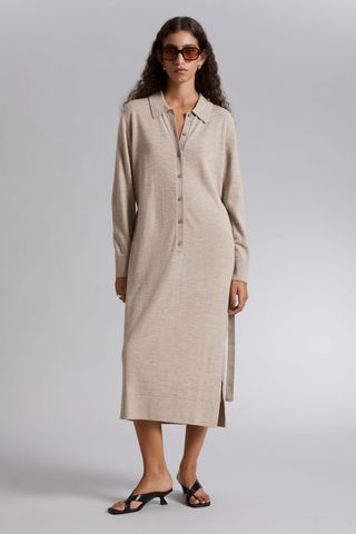 & Other Stories Knitted Polo Dress in Brown
