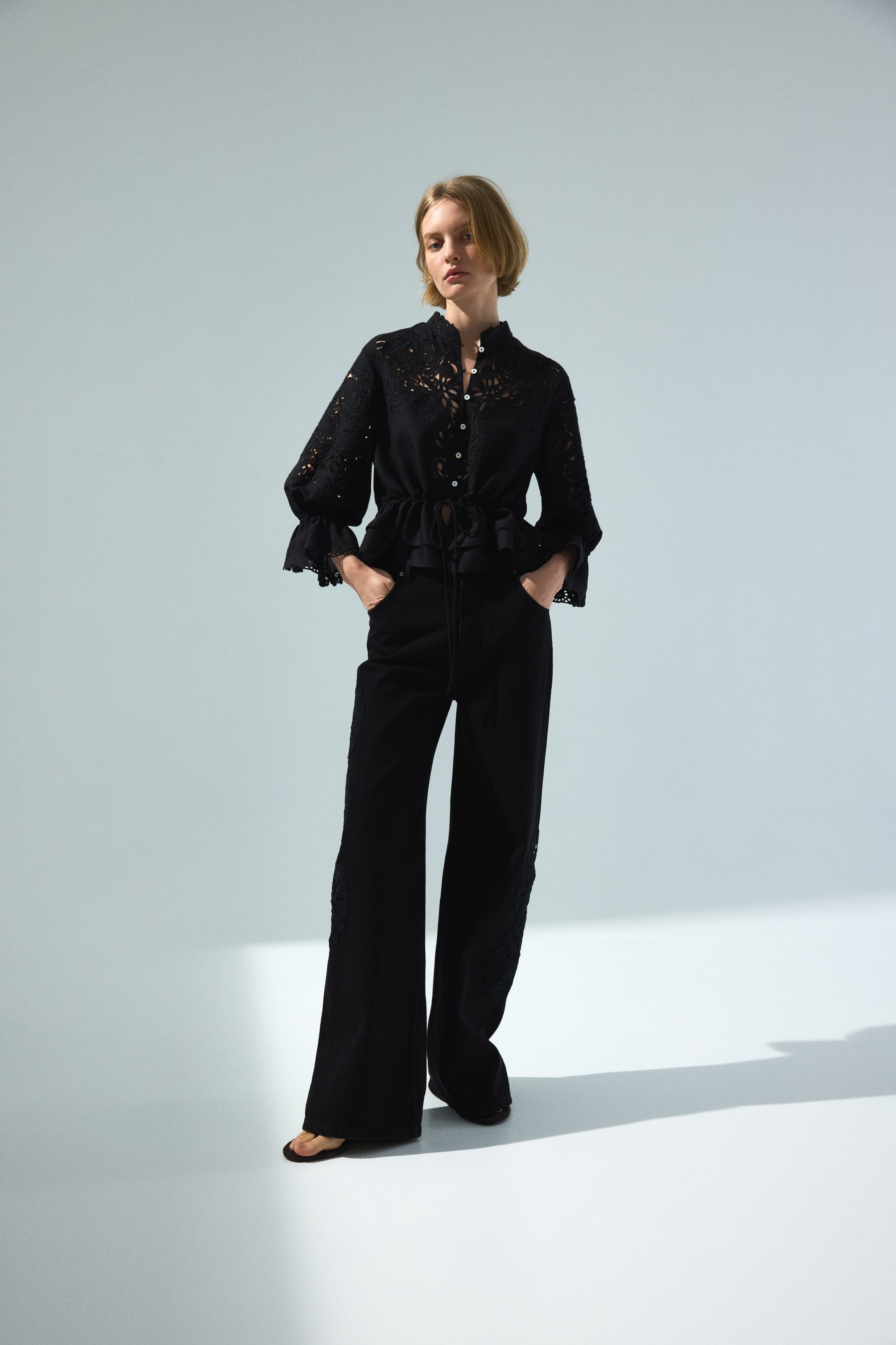 Linen-Blend Broderie Anglaise Blouse