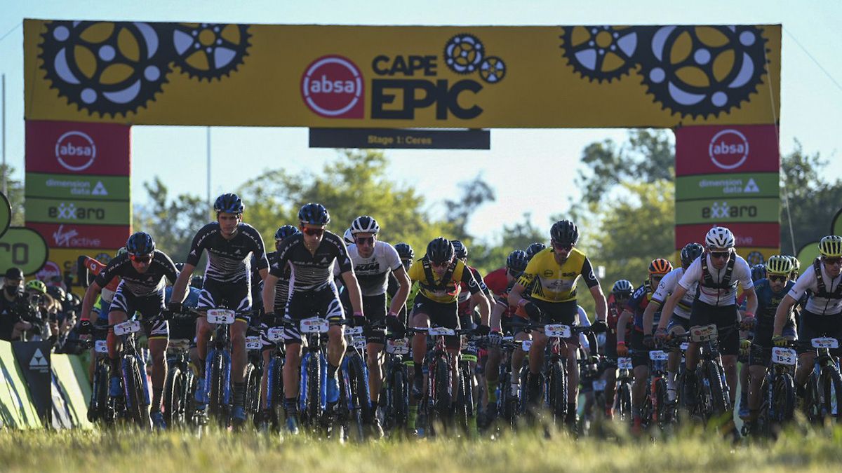 The men&#039;s elite start of Stage 1 of the 2021 Absa Cape Epic