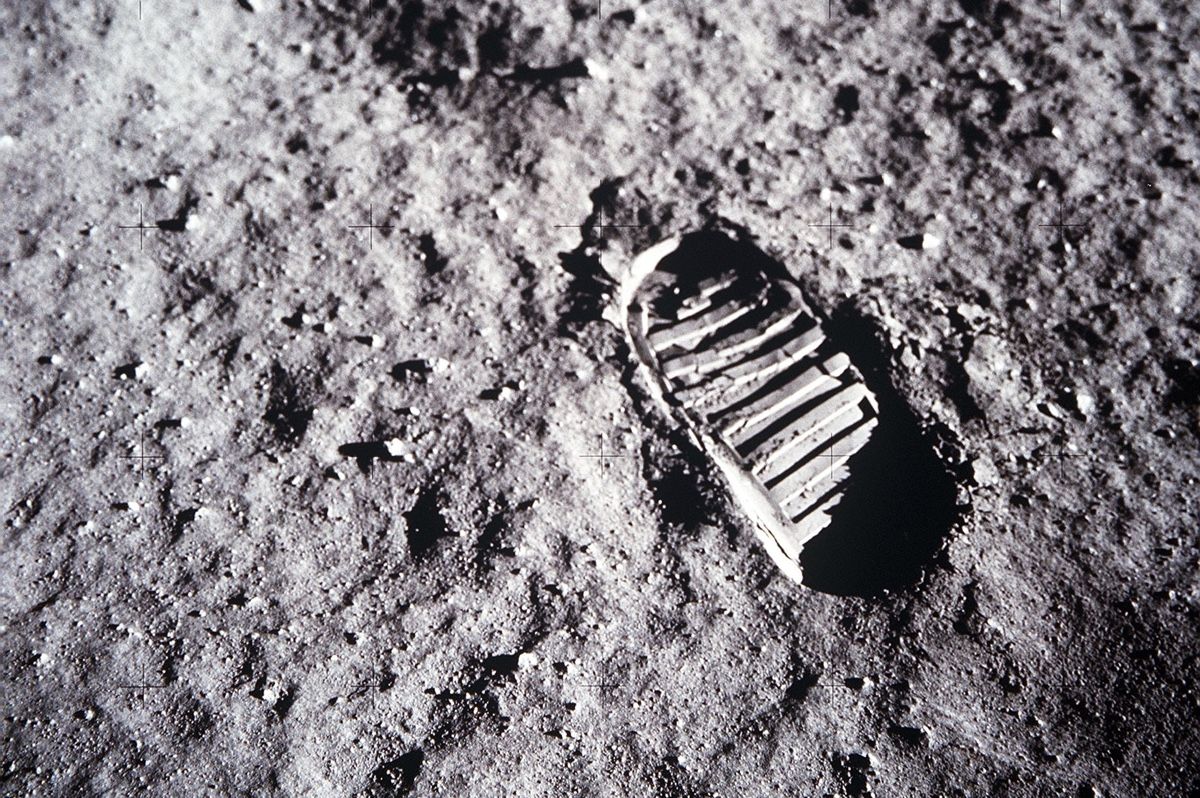 Yes, this is an image of a real footprint on the lunar surface.