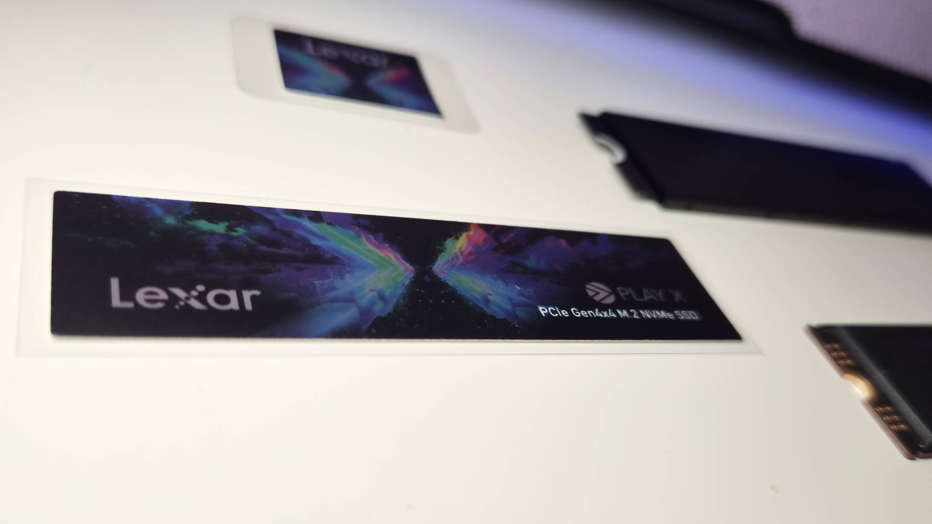 Image of the range of decals that come packaged with the Lexar Play X SSD.