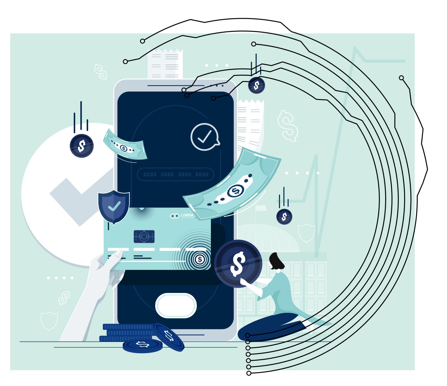 illustration of money and AI