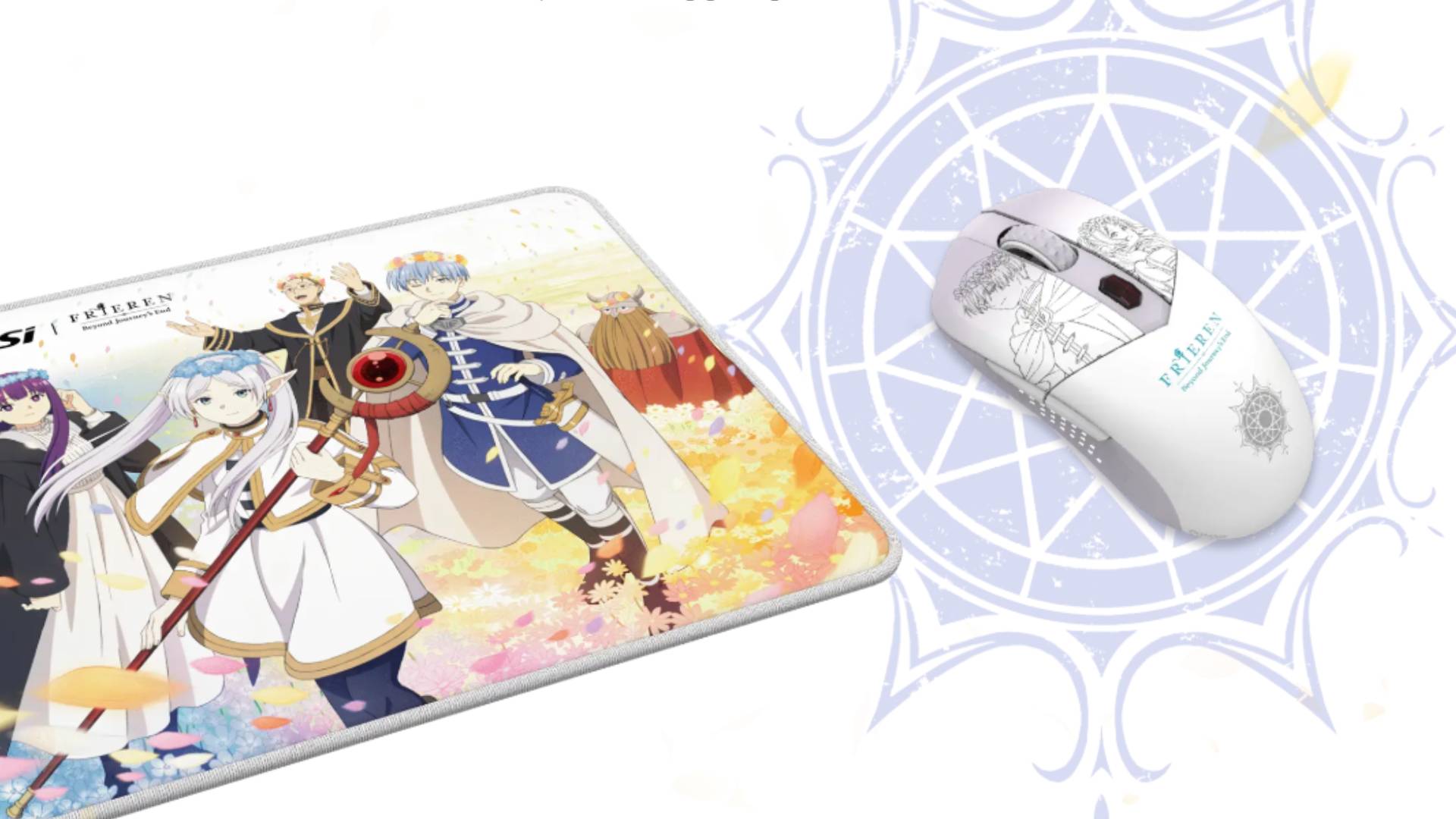 Image of the MSI Frieren gaming mouse and keyboard with a white background.