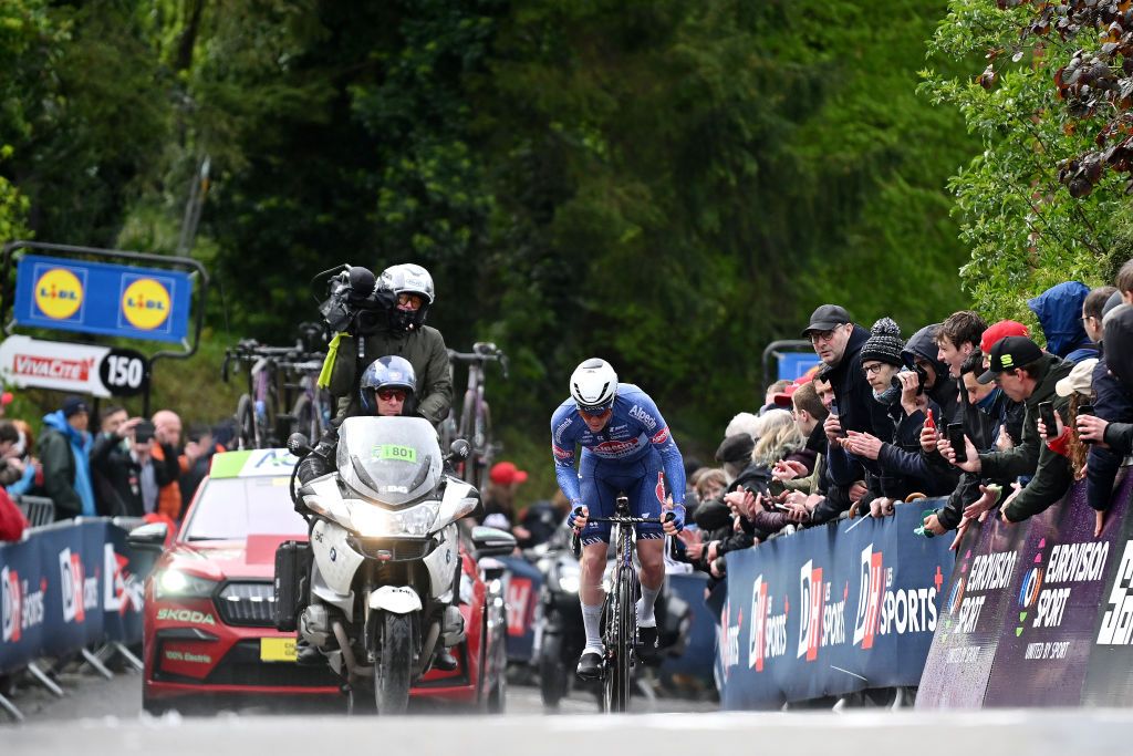 HUY BELGIUM APRIL 17 Soren Kragh Andersen of Denmark and Team Alpecin Deceuninck competes in the breakaway during the 88th La Fleche Wallonne 2024 Mens Elite a 1986km one day race from Charleroi to Huy UCIWT on April 17 2024 in Huy Belgium Photo by Dario BelingheriGetty Images
