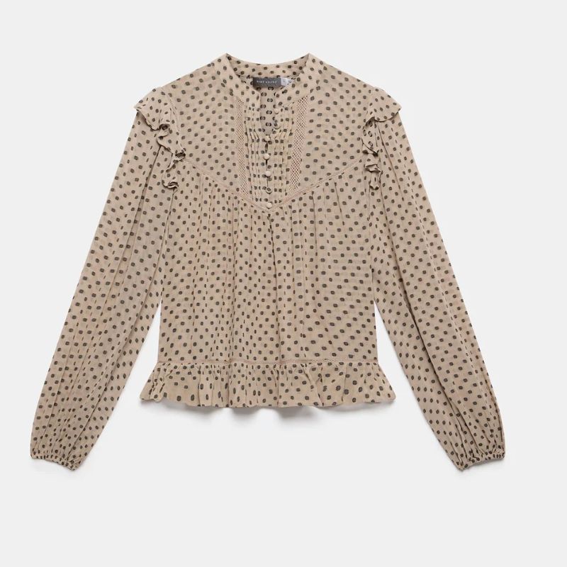 polka dot frill trimmed blouse