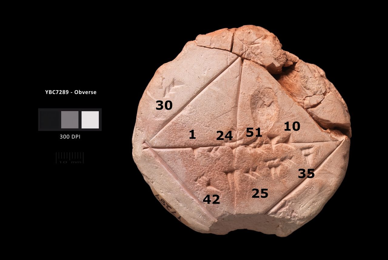 A photo of a clay tablet with marks on it