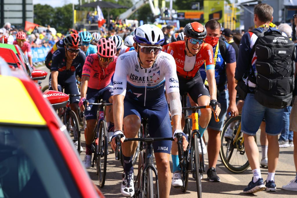 MRDEBRETAGNE GUERLDAN FRANCE JUNE 27 Michael Woods of Canada and Team Israel StartUp Nation at arrival during the 108th Tour de France 2021 Stage 2 a 1835km stage from PerrosGuirec to MrdeBretagne Guerldan 293m LeTour TDF2021 on June 27 2021 in MrdeBretagne Guerldan France Photo by Tim de WaeleGetty Images