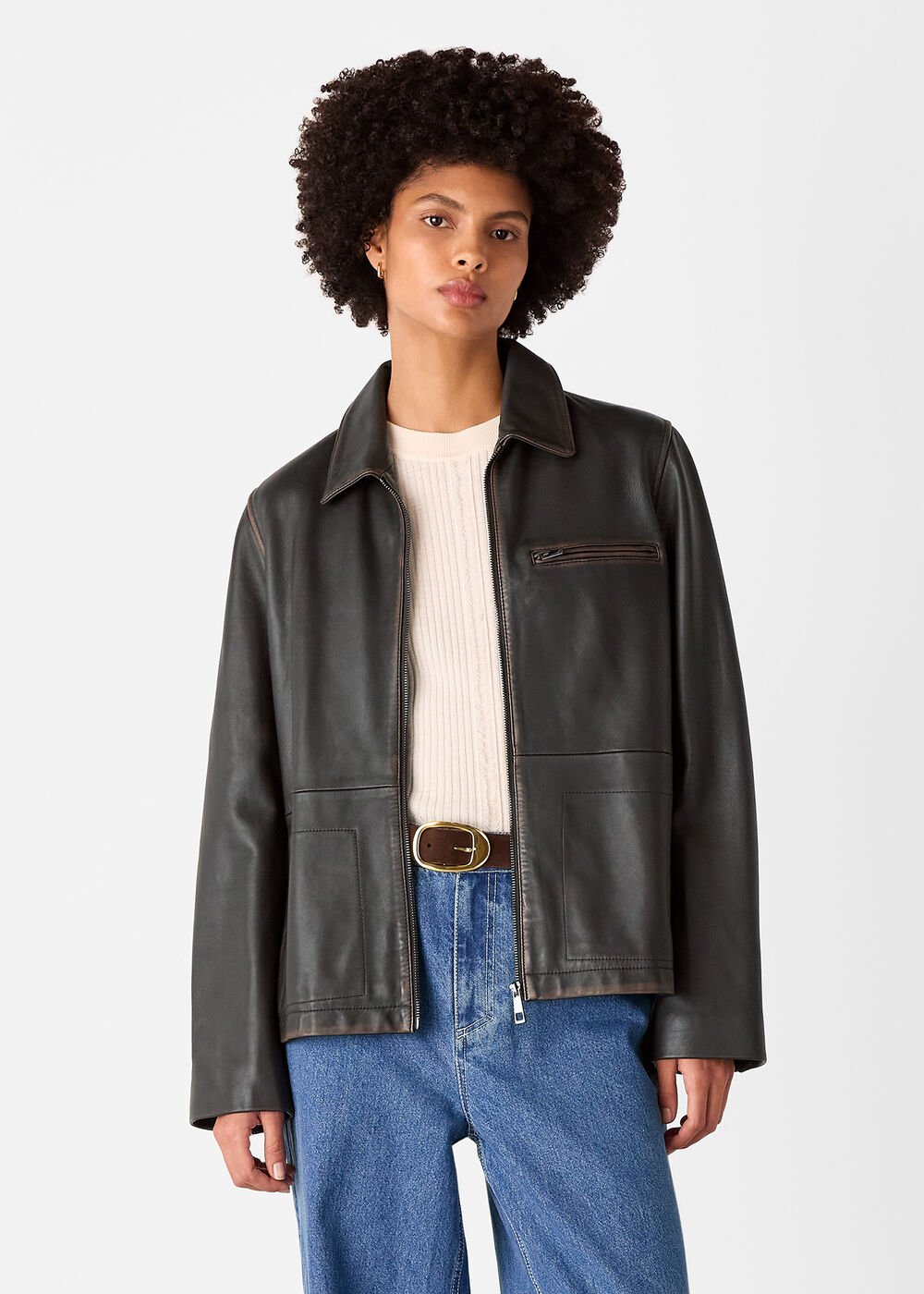 Brown Kate Burnished Leather Jacket