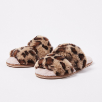 Animal Print Faux Fur Brown Double Strap Slippers: $41