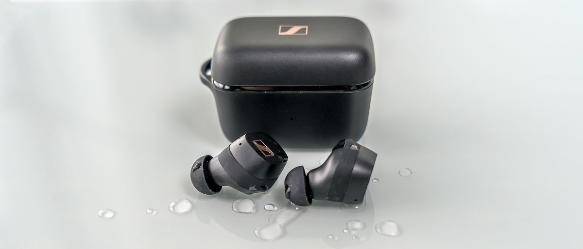 Sennheiser Sport True Wireless with water.