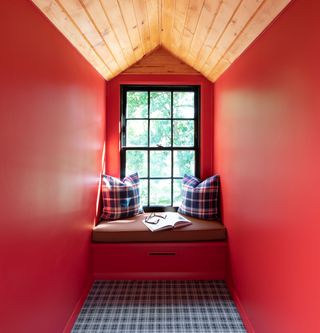 An attic space with a window seat