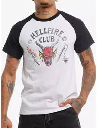 Hot Topic Stranger Things Faded Hellfire Club Raglan T-Shirt Hot Topic Stranger Things Faded Hellfire Club Raglan T-Shirt