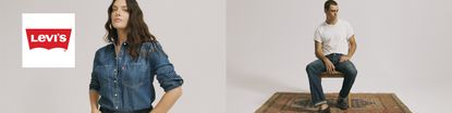 Levis logo top left with an image of two people posing 