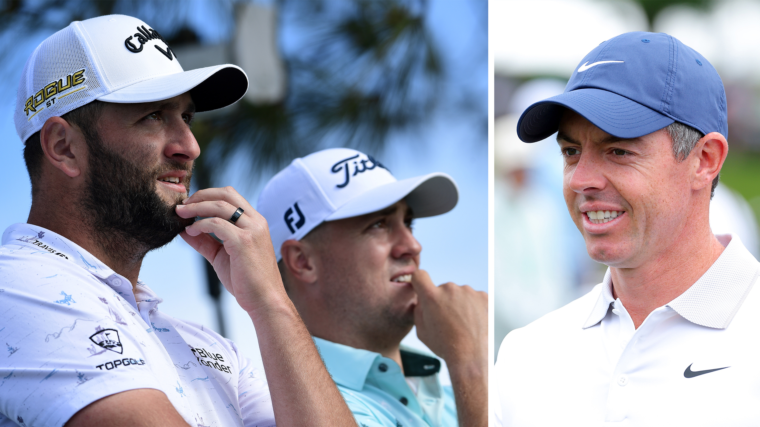 Images of Jon Rahm, Justin Thomas and Rory McIlroy