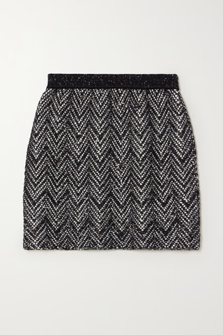 black and white sequined mini skirt