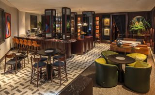 Dark wooden interior inside bar