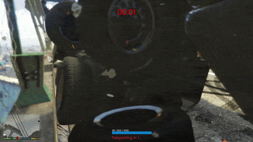 Teleporting from underneath a truck to the desert, while on fire.