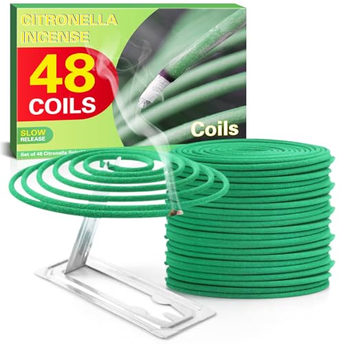 Scentorini Citronella Coils, Citronella Incense With Coil Holder for Outdoor Garden Patio Camping, 48 Coils