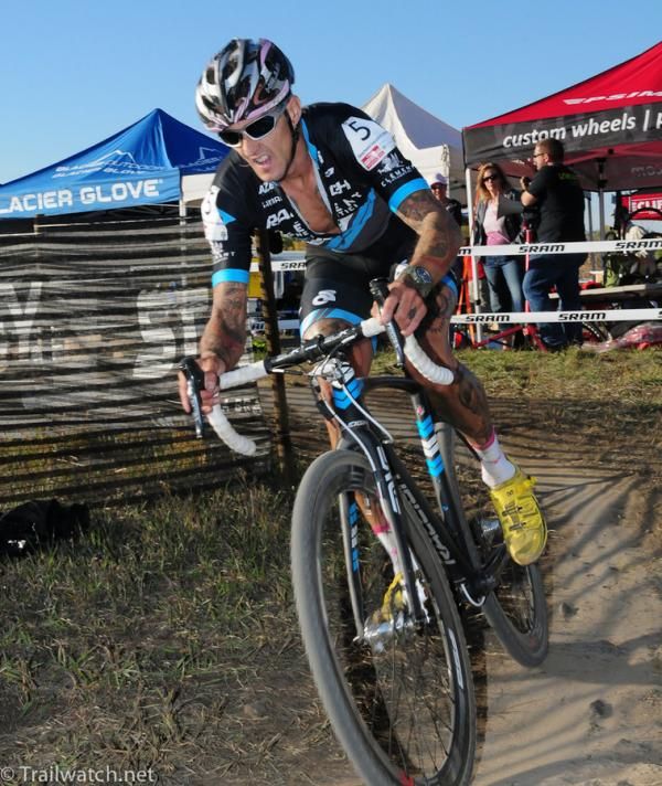 Ben Berden (Raleigh Clement) cornering with two laps to go