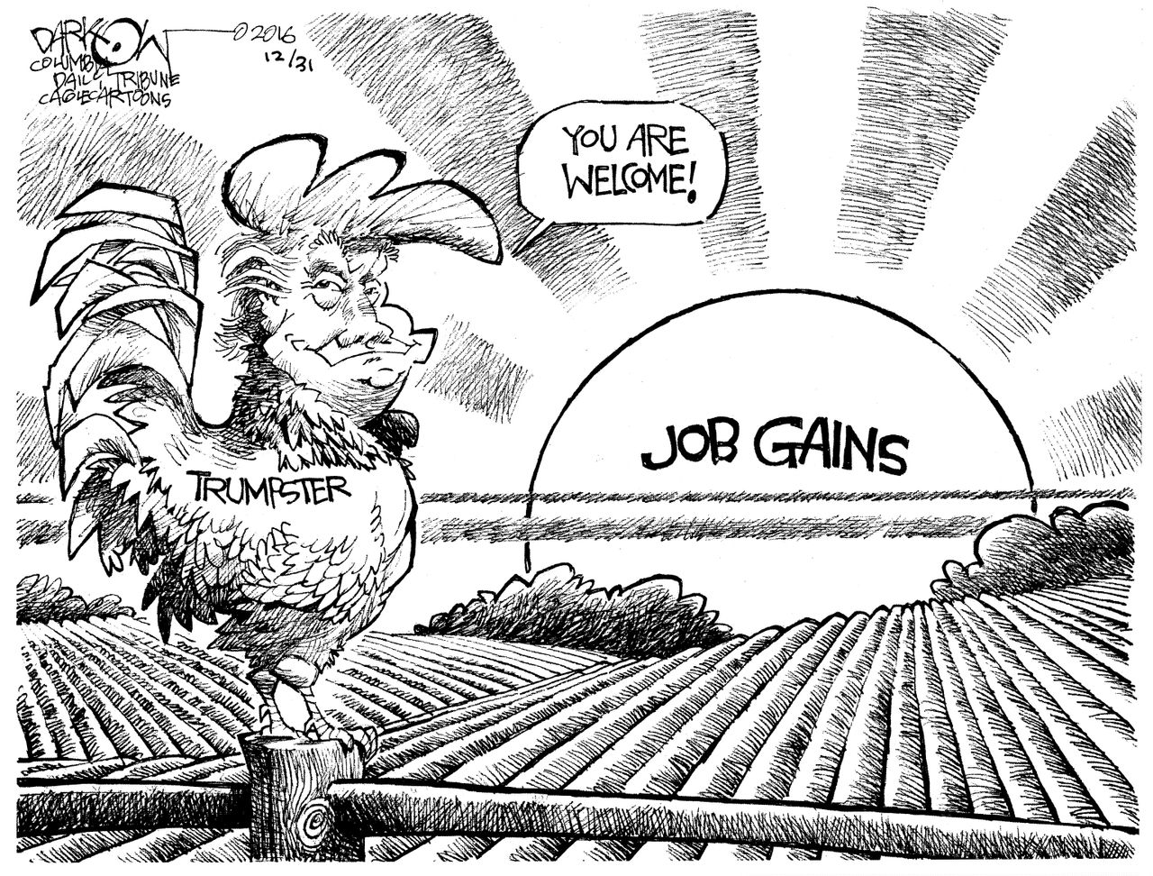 Political cartoon U.S. Donald Trump American jobs credit