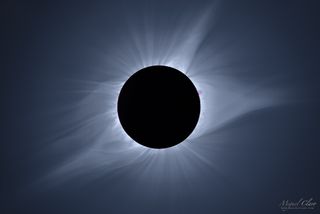 During totality, the moon's dark disk completely covers the entire disk of the sun, giving skywatchers the rare opportunity to see the solar corona (the outermost atmosphere of the sun). This photo was captured on Aug. 21, 2017, from Stanley Lake, Idaho.