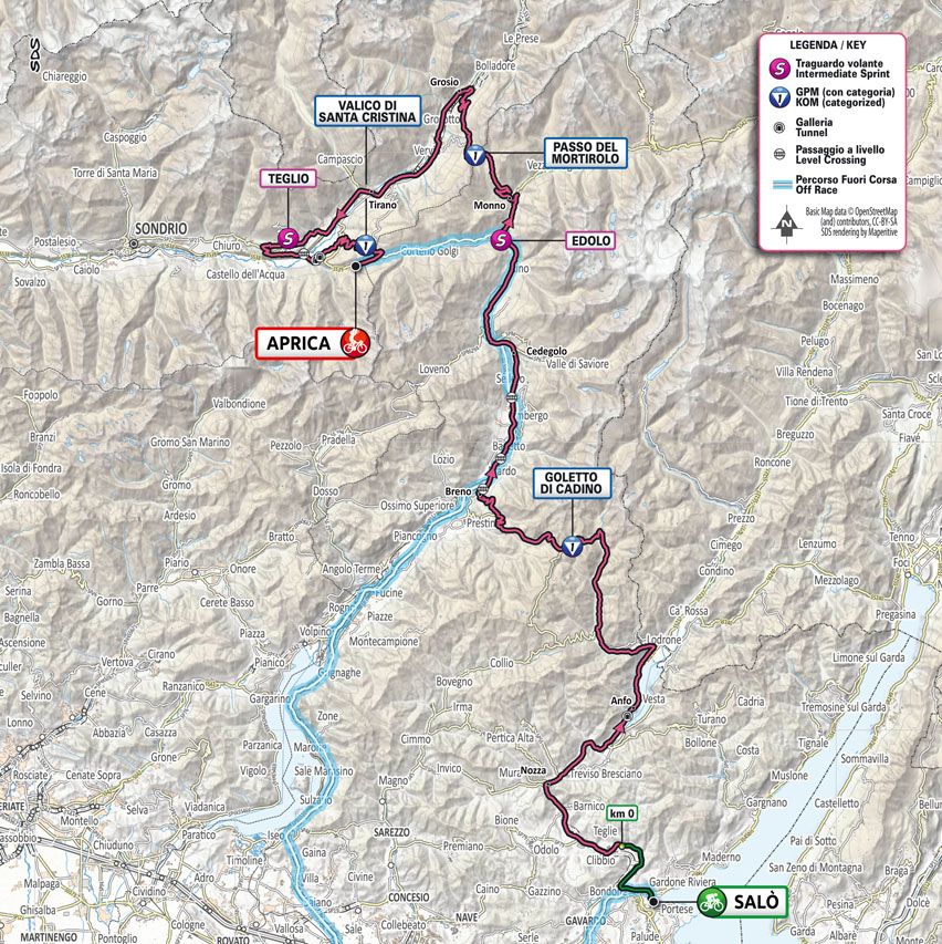 Route map for Stage 16 of 2022 Giro d'Italia