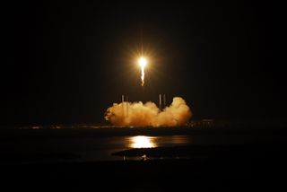 SpaceX Falcon 9 rocket soars into space from Space Launch Complex-40 on Cape Canaveral Air Force Station in Florida at 3:44 a.m. EDT on May 22, 2012