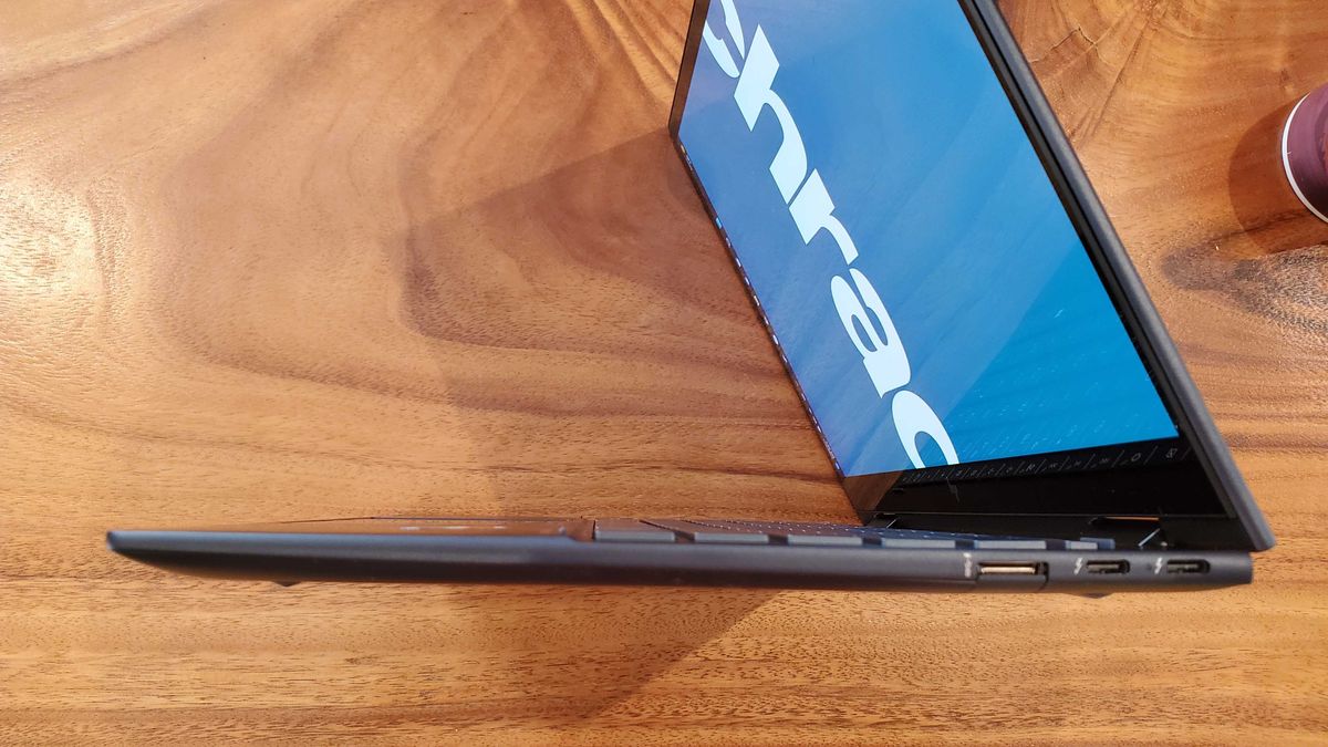 laptop posed on side