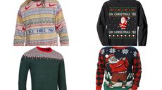Four Golf Christmas Sweaters on a white background