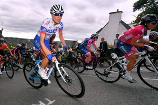 PLOUAY FRANCE AUGUST 31 Shara Gillow of Australia and Team FDJ Nouvelle Aquitaine Futuroscope Marta Cavalli of Italy and Valcar Cylance Cycling Team Aroa Gorostiza of Spain and Team Bizkaia Durango during the 18th Grand Prix De Plouay Lorient Agglomeration Trophee 2019 a 128km stage from Plouay to Plouay GrandPrixPlouay UCIWWT on August 31 2019 in Plouay France Photo by Luc ClaessenGetty Images