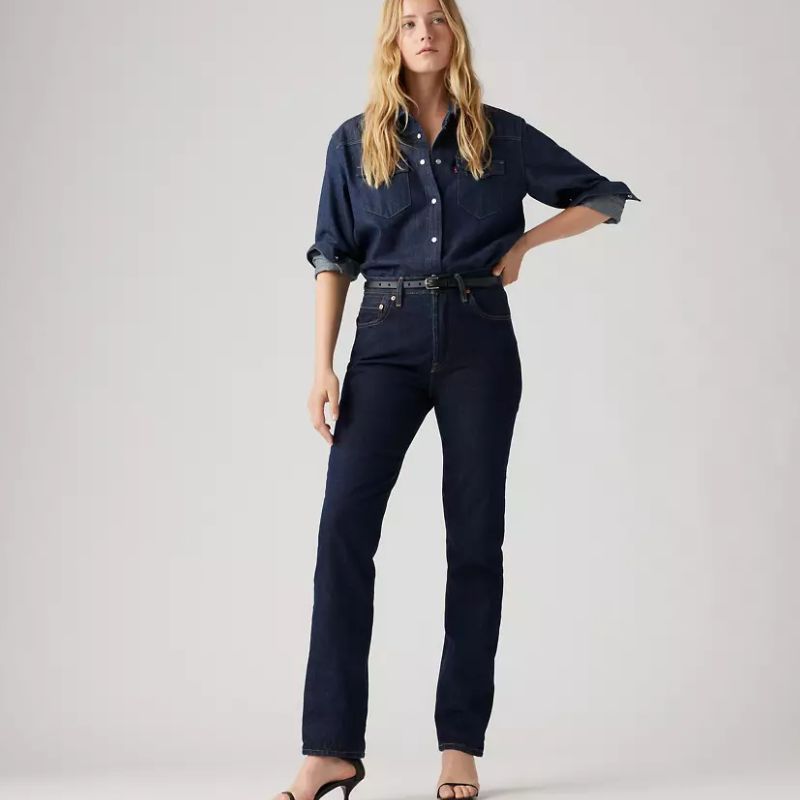 dark blue 501 straight leg denim jeans