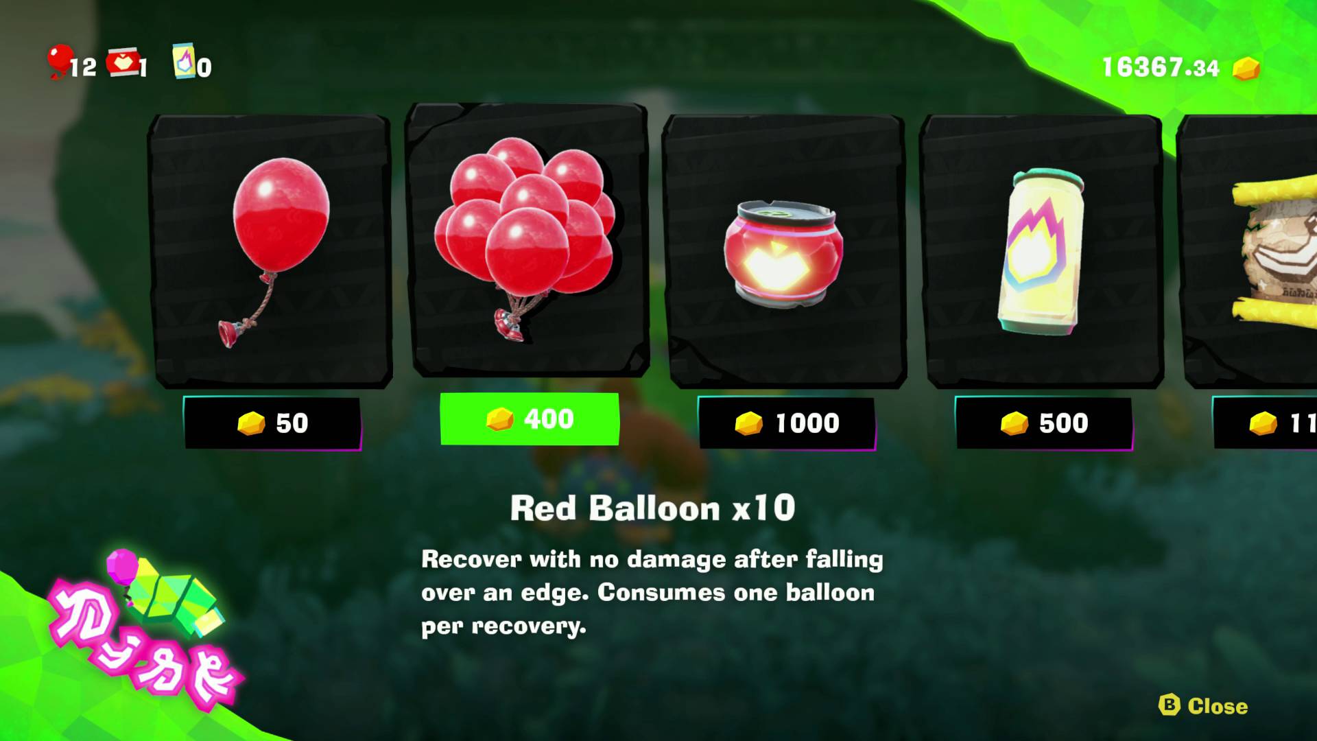 Donkey Kong Bananza red balloons in stuff shop