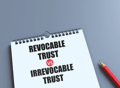 pencil and book with the words Irrevocable Trust vs Revocable Trust
