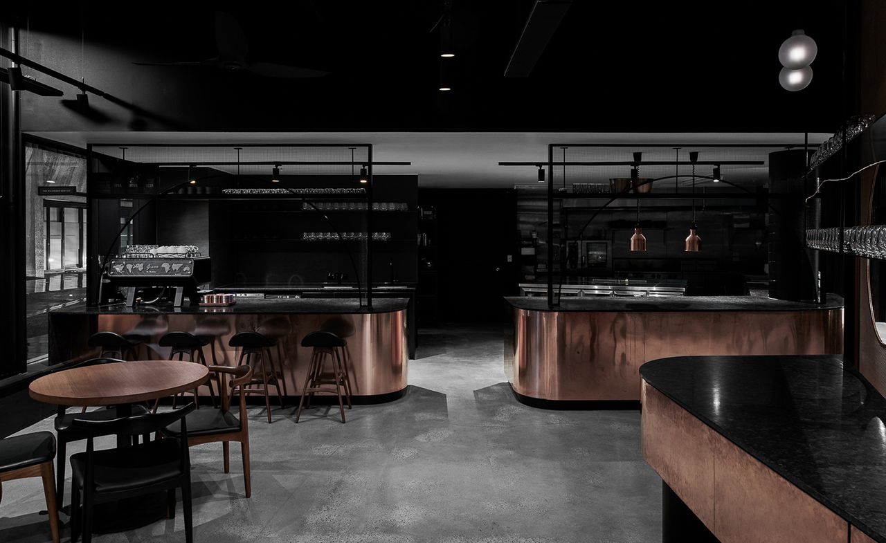 Copper mesh dining tables at Jamu, Melbourne, Australia