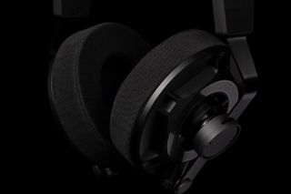 A close up of the Final D7000 planar magnetic headphones' earcup