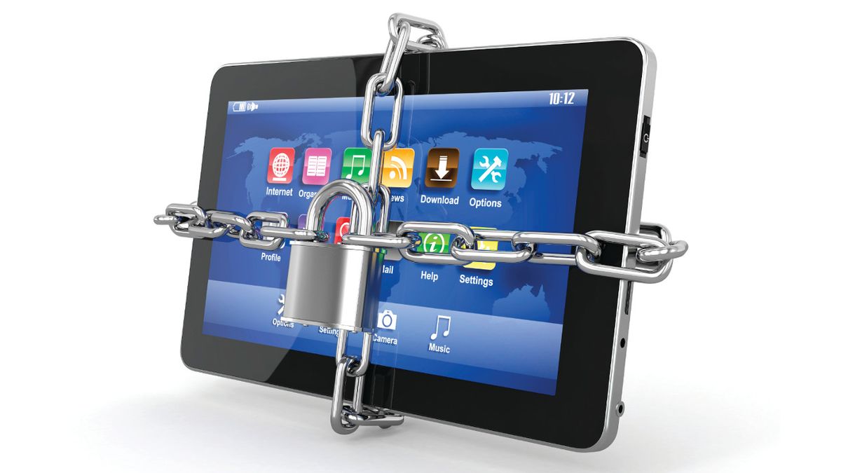 a padlocked iPad 