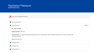 A screenshot of the PS Network page