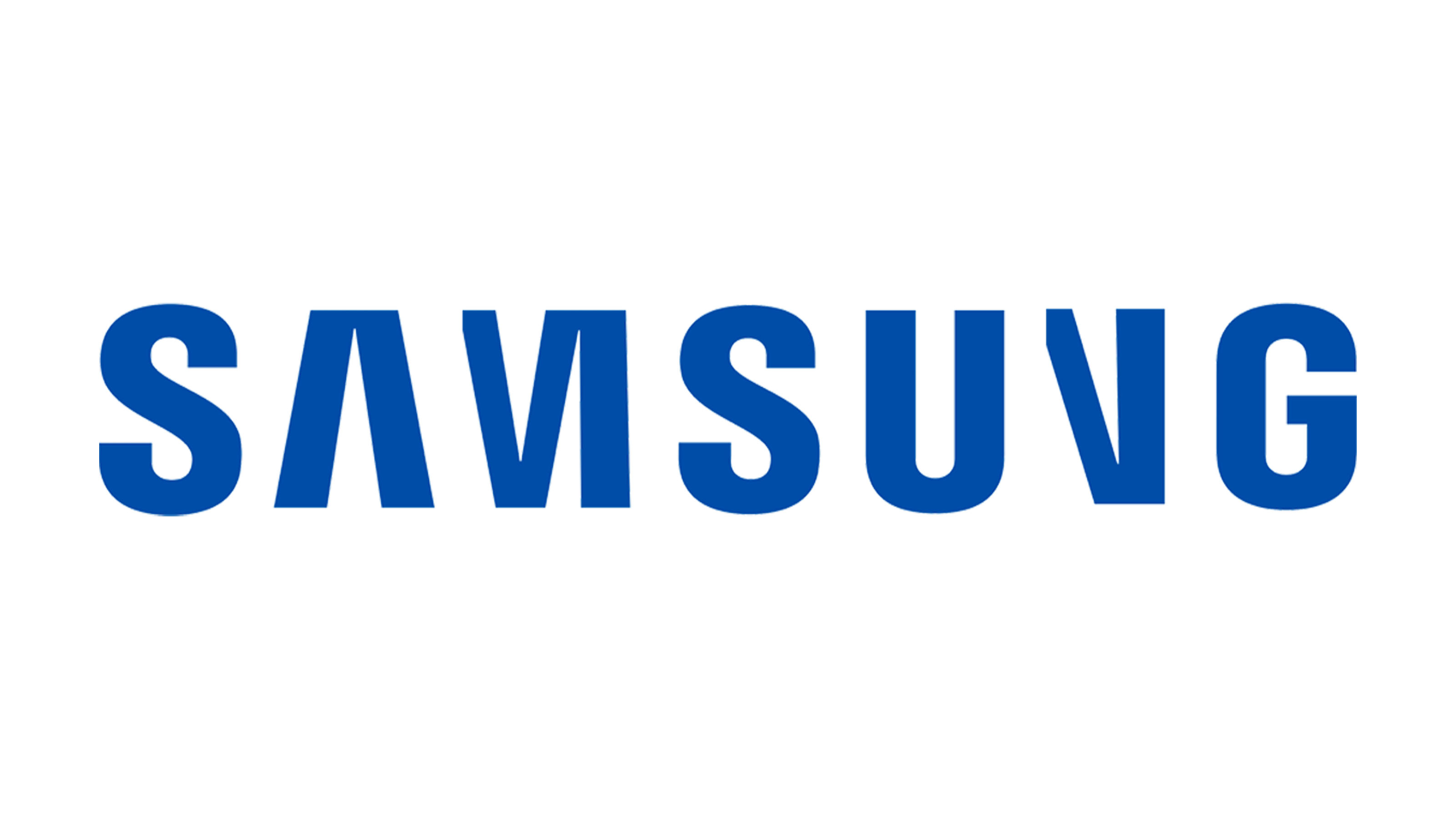A shot of the Samsung logo with parts of the font missing on a white background