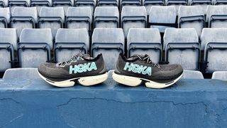 Hoka Cielo X1 running shoes on a wall