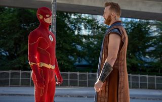 Pictured (l. to r.): Grant Gustin as The Flash and Tony Curran as Despero