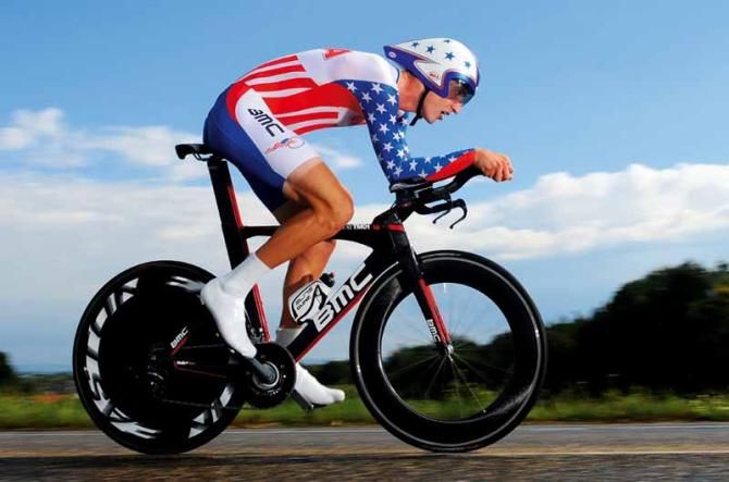 American flyer: Taylor Phinney on his way to silver in the men's time trial at the Worlds